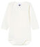 Langärmliger Baby-Body für Jungen weiss MARSHMALLOW/blau ACIER