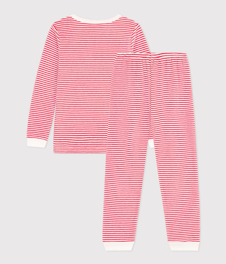 Kinderpyjama aus Nicki mit Streifen weiss/rot