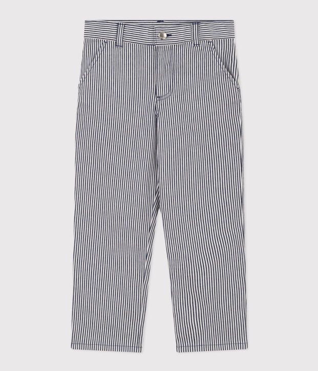 Kinderhose aus gestreiftem Baumwoll-Canvas f&uuml;r Jungen blau/weiss