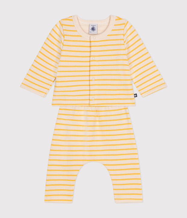 2-teiliges Baby-Set aus aufgerautem Molton naturfarben/gelb
