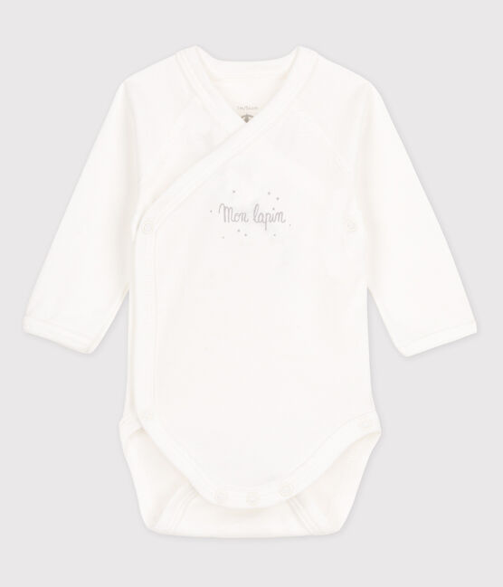 Kurzärmeliger Baby-Body in Wickelform Mädchen weiss MARSHMALLOW