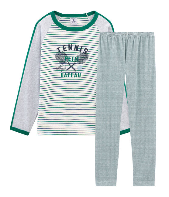 Rippstrick-Pyjama für kleine Jungen weiss MARSHMALLOW/weiss MULTICO