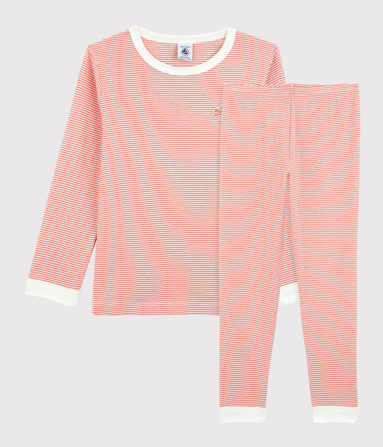 Kinderpyjama aus Bio-Baumwolle mit Ringelstreifen rosa/weiss