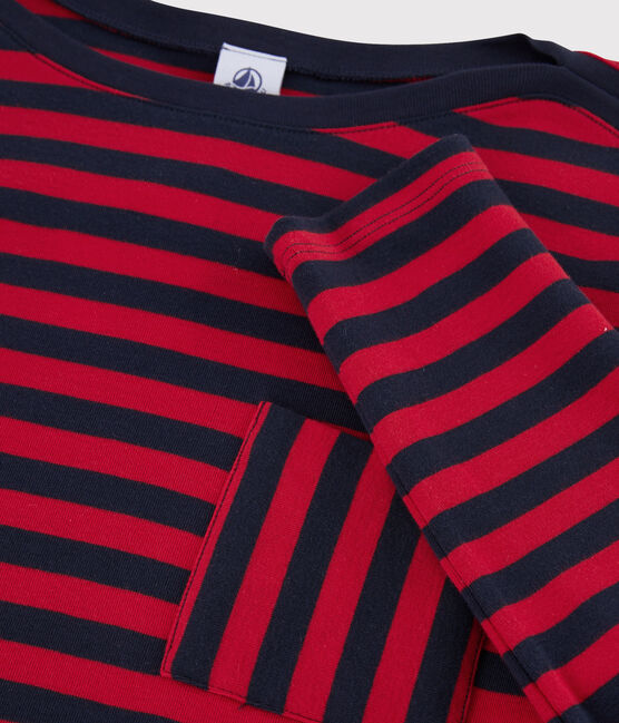 Gestreiftes Damen-T-Shirt blau SMOKING/rot TERKUIT