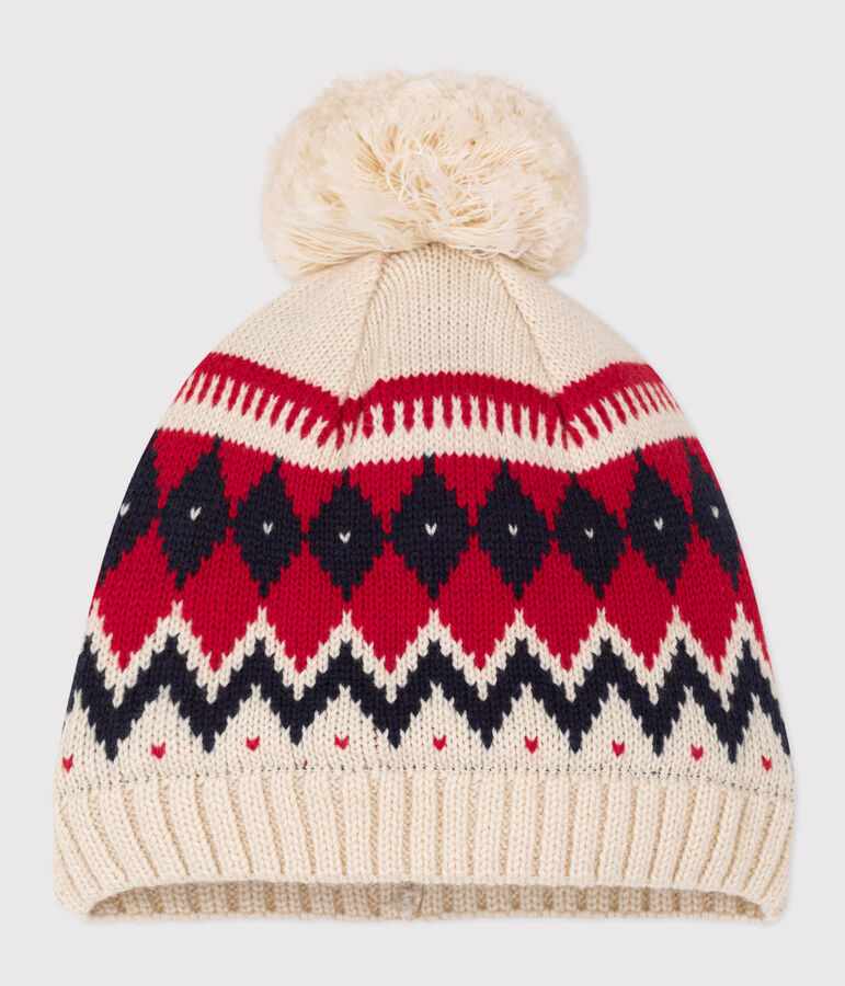 Baby-M&uuml;tze aus Jacquard-Wollstoff weiss AVALANCHE/ MULTICO