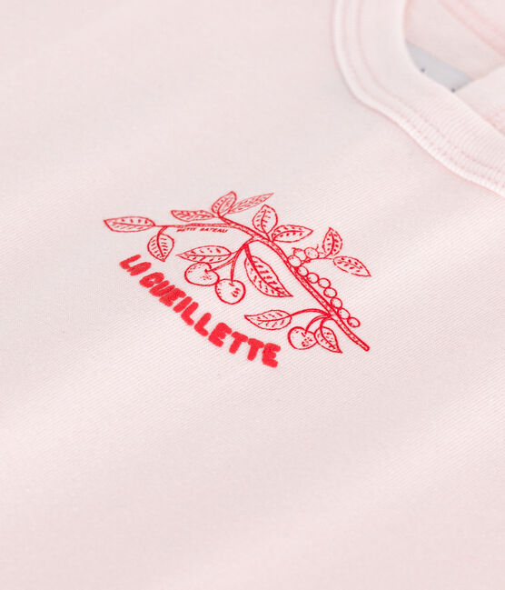 Kurzärmeliges Baby-T-Shirt aus einfarbiger Baumwolle rosa FLEUR