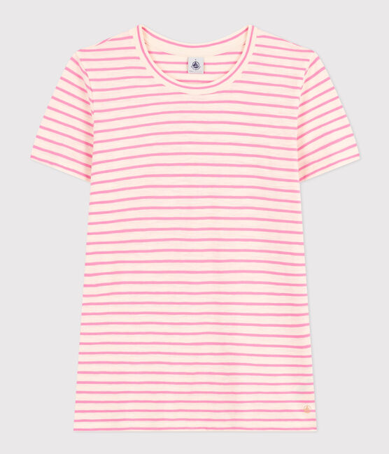 Damen-T-Shirt Le Droit aus Baumwolle, mit Rundhalsausschnitt und Streifen AVALANCHE/ SHOCKING