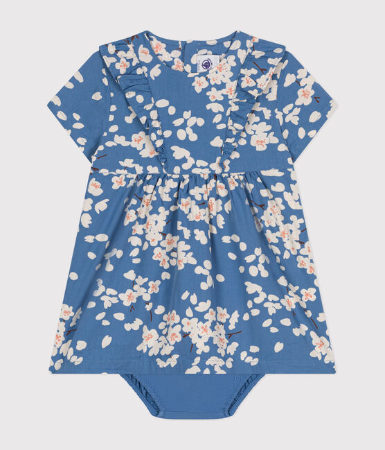 Kurzärmeliges Baby-Kleid und Bloomer aus Popeline blau BEACH/ MULTICO