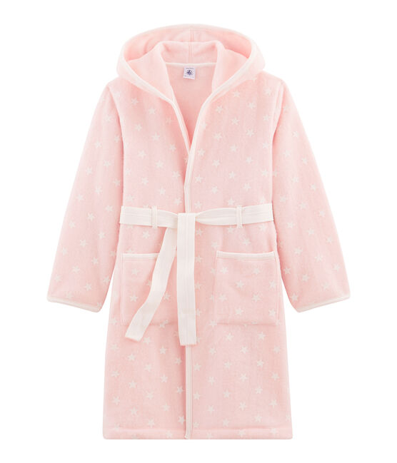 Morgenmantel aus Fleece für Kinder rosa MINOIS/weiss MARSHMALLOW