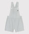 Kurzbeinige Baby-Latzhose aus Baumwolle mit Streifen weiss MARSHMALLOW/blau BRUT