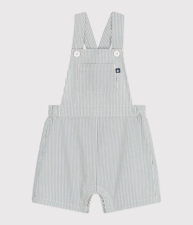 Kurzbeinige Baby-Latzhose aus Baumwolle mit Streifen weiss/gr&uuml;n