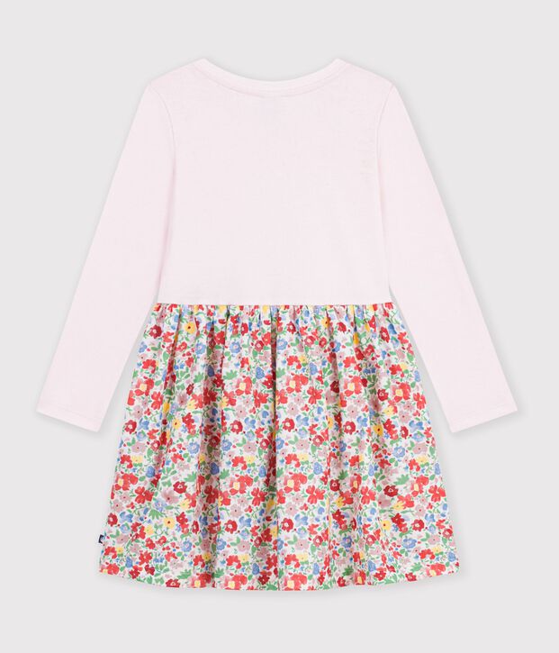 Lang&auml;rmeliges Kinder-Kleid aus Baumwolle mit Blumenmuster weiss/vielfarbig