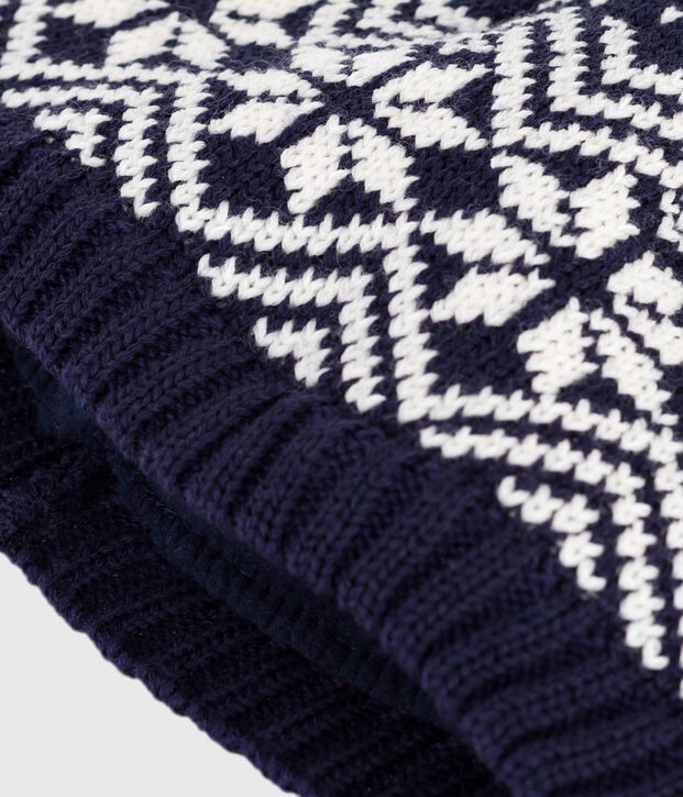 Baby-M&uuml;tze aus Jacquard-Wollstoff blau/weiss