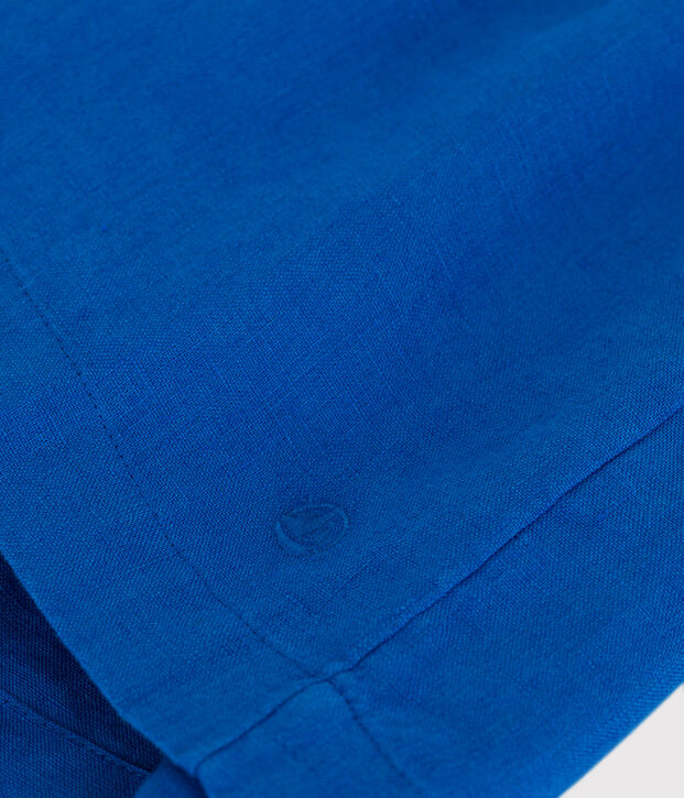&Auml;rmelloses Kinder-Kleid aus einfarbigem Leinen blau
