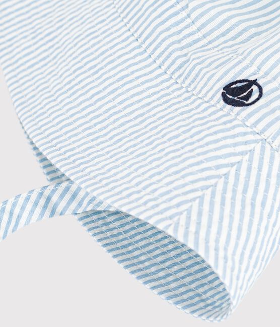 Baby-Sonnenhut aus Seersucker zum Binden blau FLO/ MARSHMALLOW