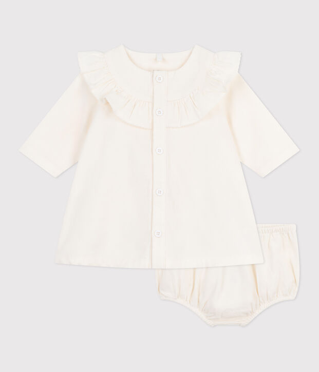 Baby-Festtagskleid aus besticktem Fein-Cord mit dazu passendem Bloomer MILK
