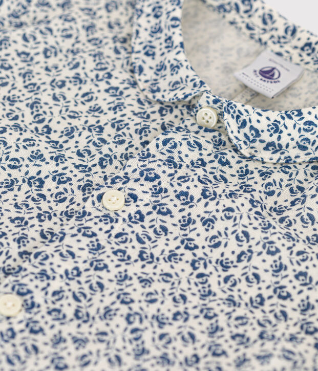 Baby-Kurzoverall aus Musselin-Stoff naturfarben/blau