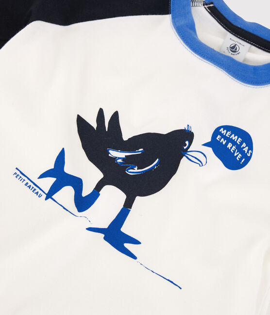Kurzärmeliges T-Shirt für Jungen weiss MARSHMALLOW/blau SMOKING