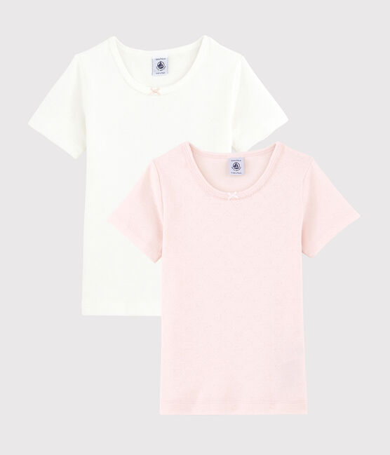 2er-Set kurzärmelige T-Shirts aus Bio-Baumwolle mit Lochstickerei für Mädchen variante 1