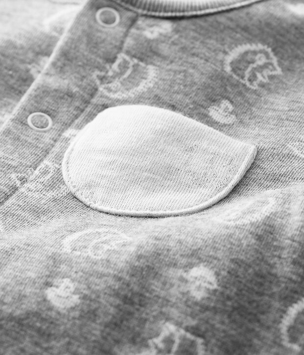Baby-Langoverall mit Jacquard-Muster und Igel-Motiv aus Doppeljersey grau/weiss