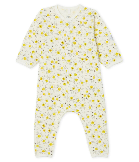 Langer Baby-Overall aus Wolle und Baumwolle weiss MARSHMALLOW/weiss MULTICO