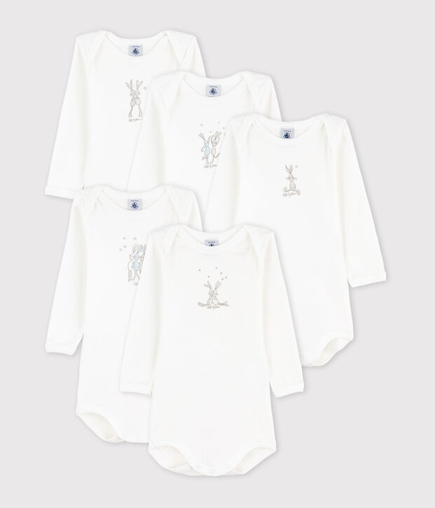 5er-Set lang&auml;rmelige Baby-Bodys aus Baumwolle mit H&auml;schenmotiv vielfarbig