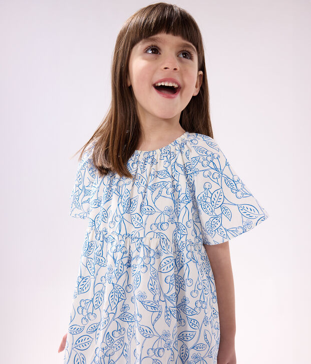 Kurz&auml;rmeliges Kinder-Kleid aus bedruckter Baumwolle blau/blau