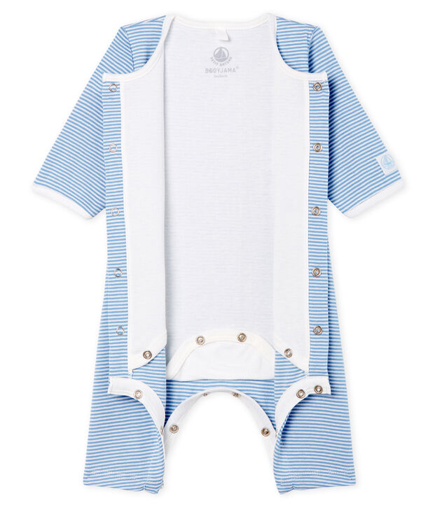 Bodyjama ohne F&uuml;&szlig;e aus Rippstrick f&uuml;r M&auml;dchen blau/weiss