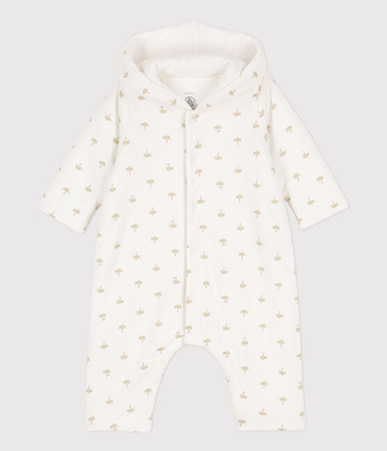 Langer wattierter Baby-Overall aus Baumwolle mit Kapuze weiss MARSHMALLOW/weiss MULTICO