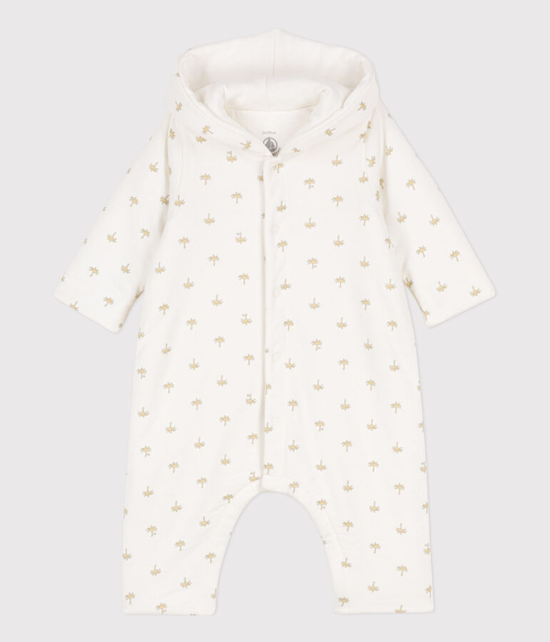 Langer wattierter Baby-Overall aus Baumwolle mit Kapuze weiss/vielfarbig