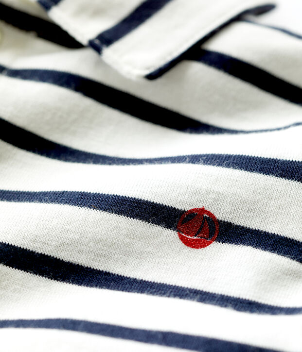 Kurz&auml;rmeliges Baby-Poloshirt aus gestreiftem Jersey weiss/blau