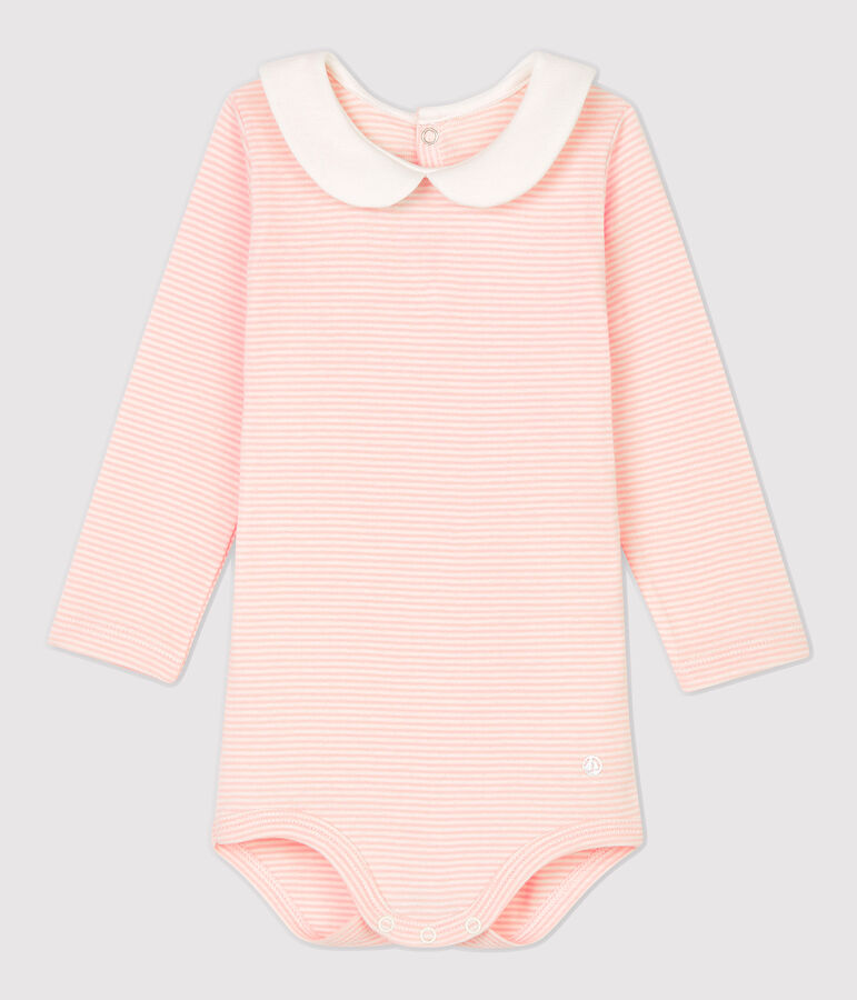 Baby-Body aus Baumwolle. rosa/weiss