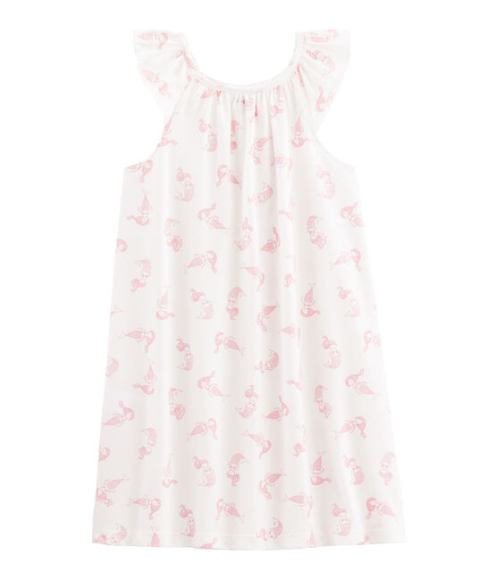 Nachthemd aus dünner Baumwolle für kleine Mädchen. weiss MARSHMALLOW/rosa ROSE