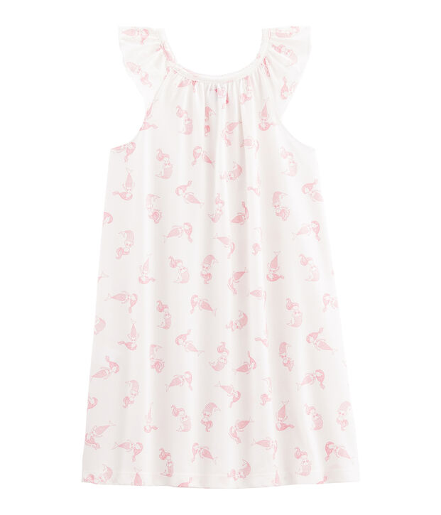 Nachthemd aus d&uuml;nner Baumwolle f&uuml;r kleine M&auml;dchen. weiss/rosa