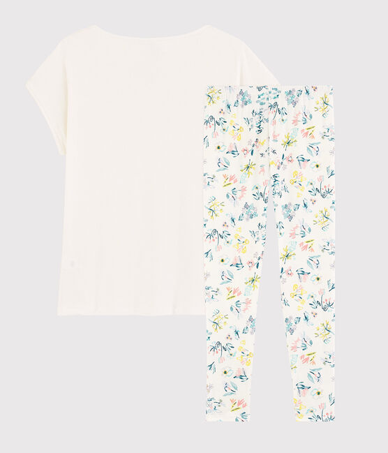 Pyjama aus Baumwolle mit Frühlingsblumenmotiv für Mädchen/Damen weiss MARSHMALLOW/weiss MULTICO