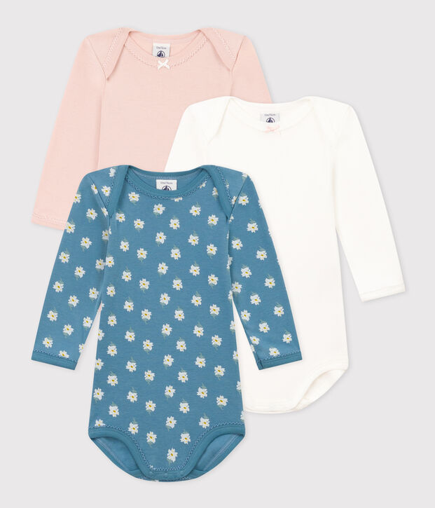 3er-Set lang&auml;rmelige Baby-Bodys aus Baumwolle mit Blumenmotiv vielfarbig