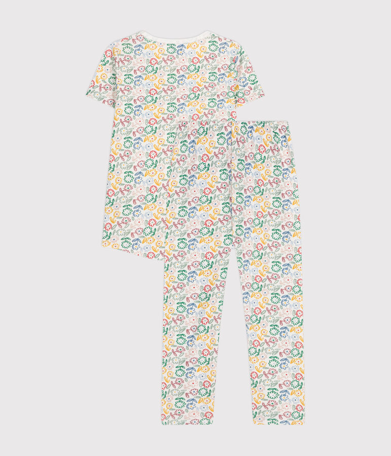 Kinder-Pyjama aus Baumwolle mit Blumenmotiv weiss/vielfarbig