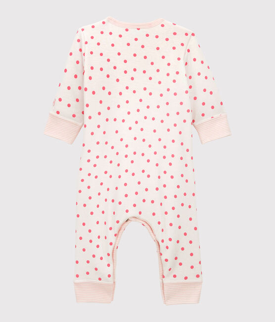 Wattierter Baby-Overall ohne Füße aus Baumwolle weiss MARSHMALLOW/rosa PETAL