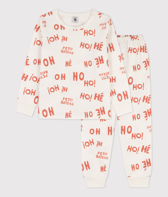 Kinderpyjama aus Molton für Jungen weiss MARSHMALLOW/ BRANDY