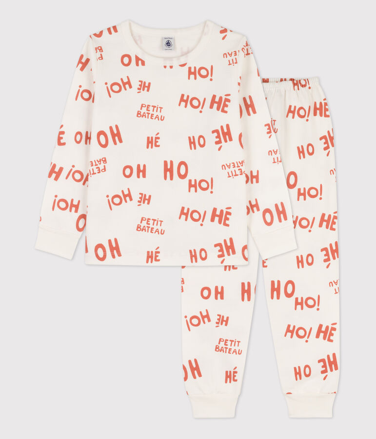 Kinderpyjama aus Molton f&uuml;r Jungen weiss/rosa
