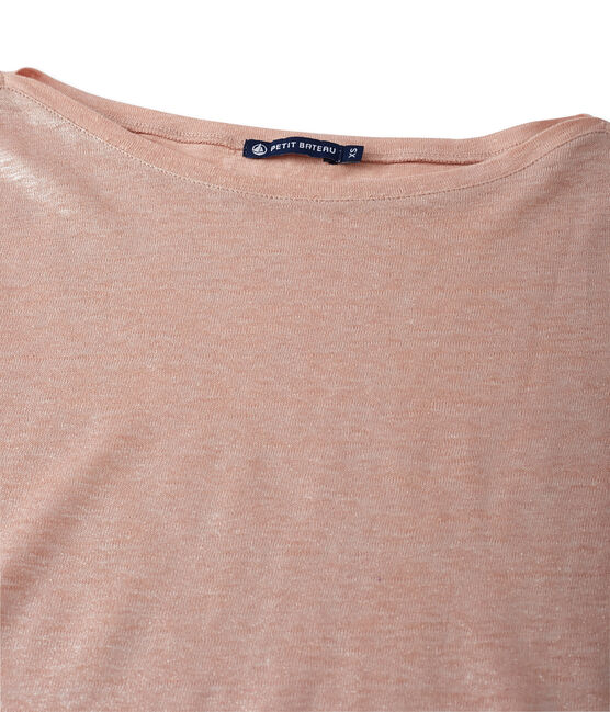Damen-Langarmshirt aus beschichtetem Leinen rosa ROSE/grau ARGENT