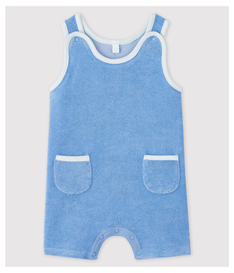 Kurze Baby-Latzhose in Blau aus Bio-Baumwoll-Boucl&eacute;-Frottee blau