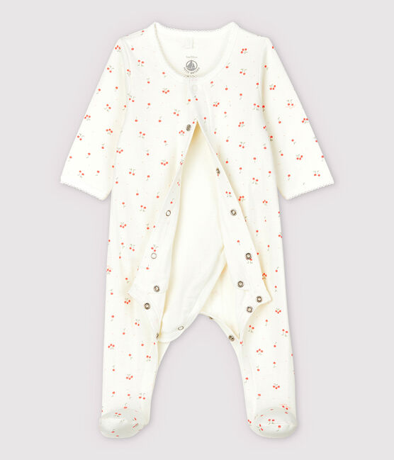 Baby-Bodyjama mit Kirschen-Motiv, aus Doppeljersey aus Bio-Baumwolle weiss MARSHMALLOW/weiss MULTICO