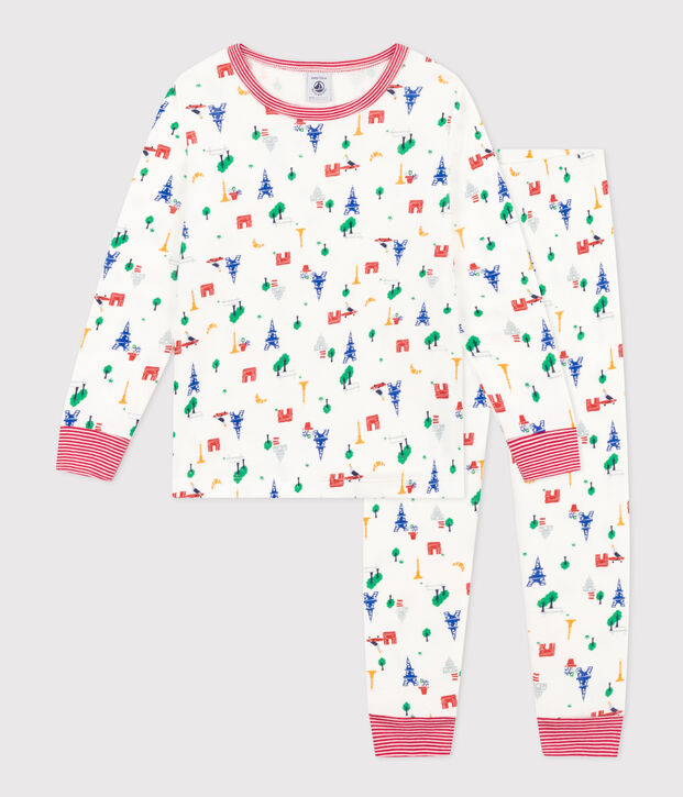 Kinderpyjama aus Baumwolle mit Paris-Printmotiv weiss/vielfarbig