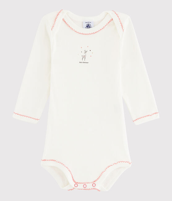 Langärmeliger Baby-Body Mädchen weiss MARSHMALLOW