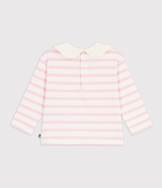 Baby-Streifenshirt mit Kragen aus Baumwolle rosa/rosa