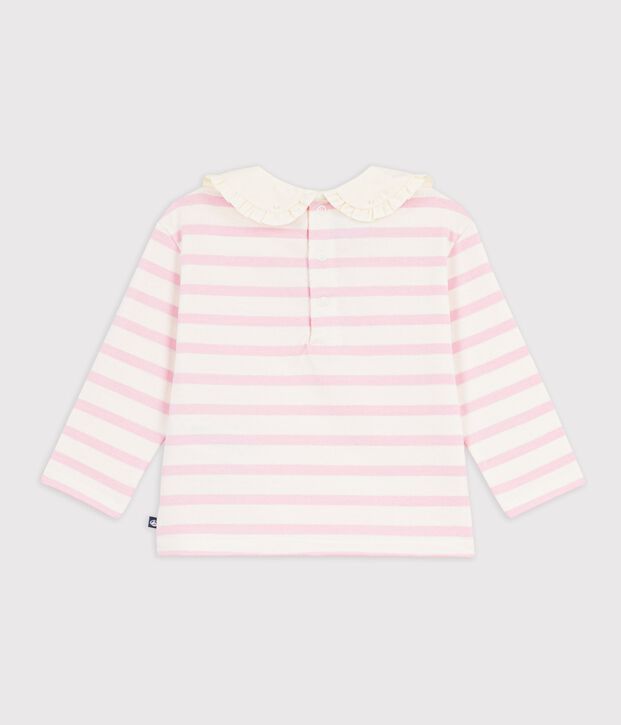 Baby-Streifenshirt mit Kragen aus Baumwolle rosa/rosa