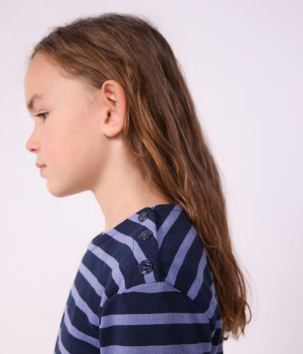 Lang&auml;rmeliges Kinder-Kleid aus Baumwolle mit Streifen blau/violett