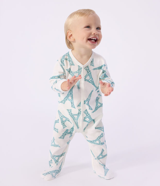 Strampler aus Baumwolle mit Eiffelturm-Motiv weiss/gr&uuml;n