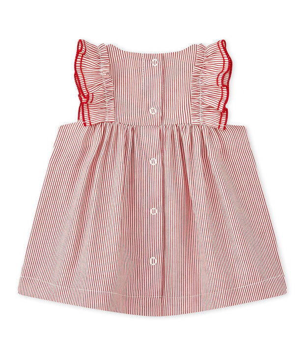 Gestreiftes Baby-M&auml;dchen-Kleid aus Popeline weiss/rot
